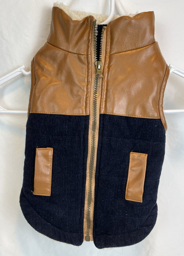 Dog Coat Corduroy Faux Leather Sherpa Lining Zipper Size M Wag n’ Woof Warm