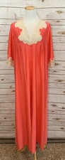 Vintage Shadowline Nylon Peach Lace Button Down Nightgown Housecoat Small USA