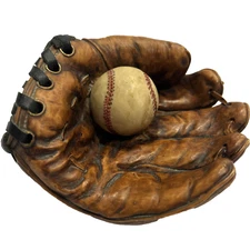 SS Sarna Baseball Glove & Ball-Heavy Resin- Desk/Shelf Decor Paperweight Vintage