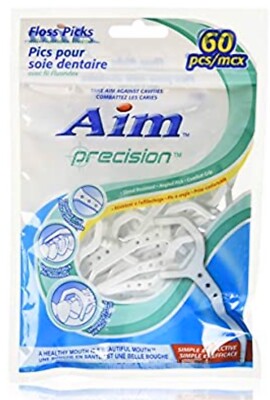 2 Packs Aim Precision Floss Picks With Fluoridex Thread 120ct Total In 2 Bags