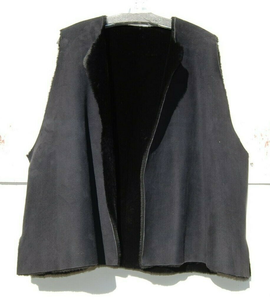 SALE! NWT Eskandar NAVY/BLACK Mid Weight Leather Shearling Waist Coat Vest (1)
