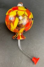 Hummingbird Nectar Feeder, Handblown Glass, Red, Blue, Yellow