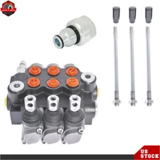 Hydraulic Directional Control Valve 3 Spool 11GPM Double with Conversion Plug