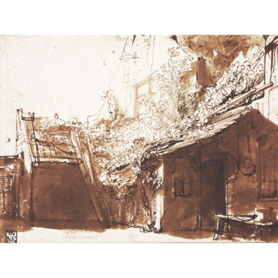 Rembrandt Niederländisches Bauernhaus in Licht und Schatten Leinwand Kunstdruck Poster