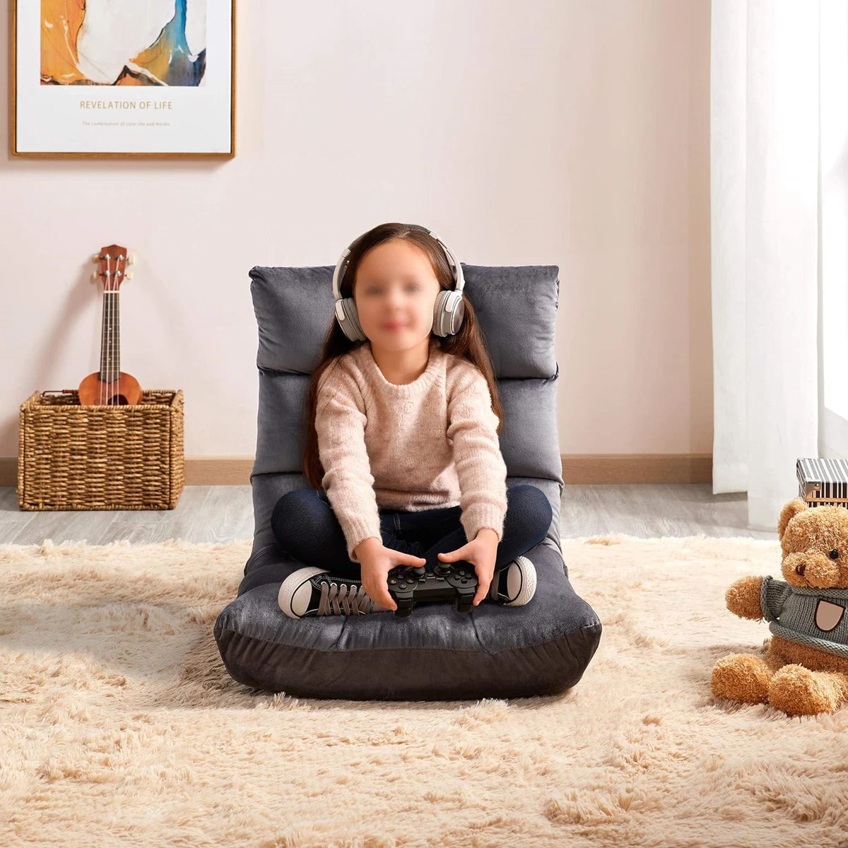 Adjustable Padded Floor Folding Chair Lounge Chair with Back