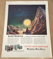Univac File Computer print ad 1956 vintge art illustration 1950s electronic tech