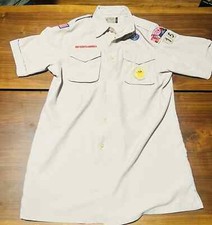 Boy Scouts Men's Adult Shirt Sewn on patches Vented Poly Microfiber Tan Small