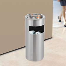 30L Indoor/Outdoor Stainless Steel Trash Bin With Stand Ashtray For Hotel Office