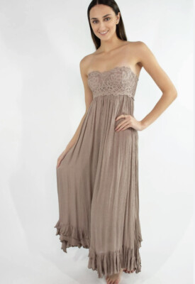 NWOT Free People Adella Corset Women's Hazelnut Maxi Dress Boho Large $128  | eBay