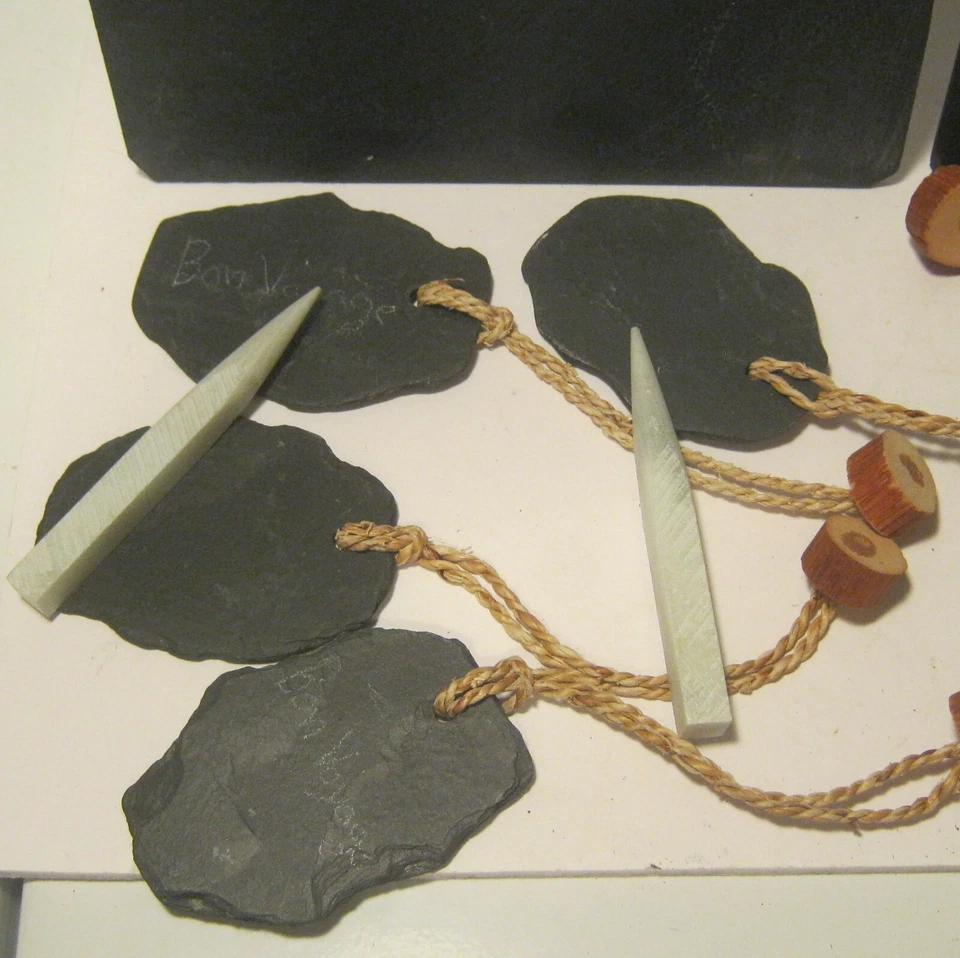 Pair of SLATE BOARDS w Slate Tags & Stone Styli GAME? Advertising? COOL!!! - Image 3 of 4