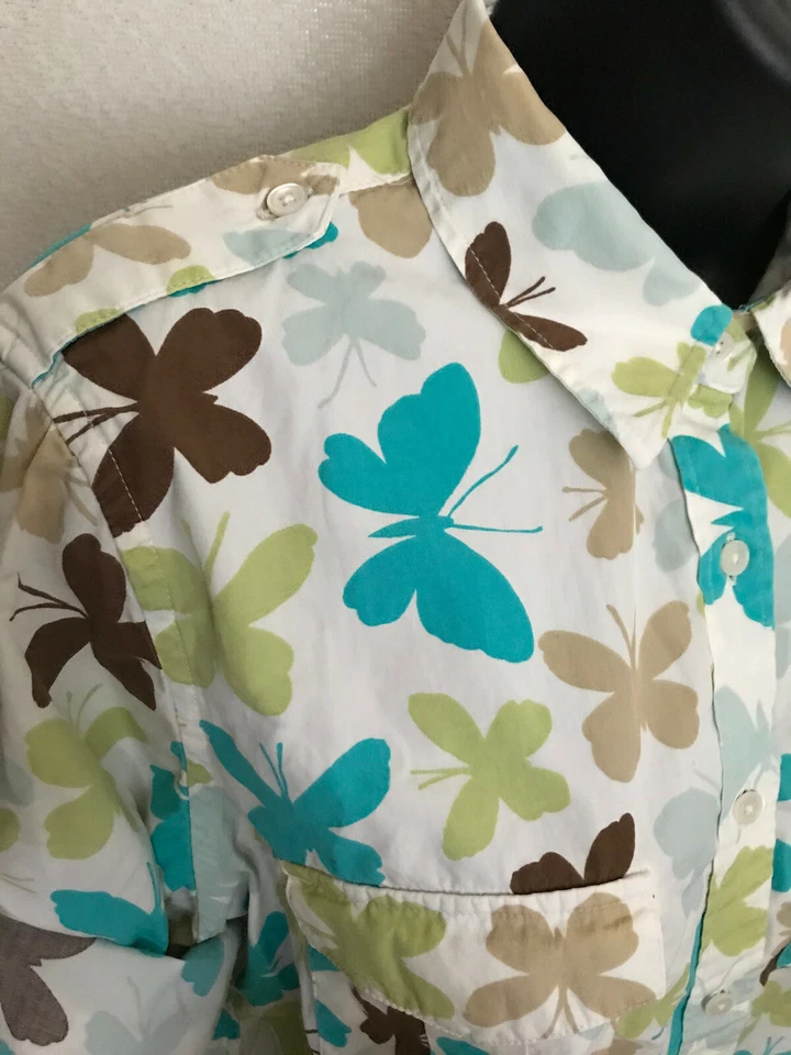 Camiseta de manga ajustable con estampado de mariposas 100% algodón para niñas de Land's End Talla M Foto 3 de 4