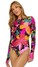 TRINA Solar Floral Half Zip Long Sleeve One-Piece Rash guard Swimsuit NWT