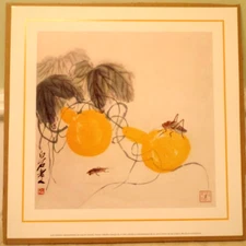 Qi BaiShi (1864-1957) Chinese Painter /swiss Print/Grasshoppers on Yellow Gourds