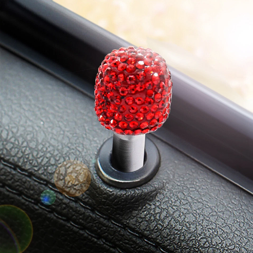 2x Perillas universales de aleación de aluminio para automóvil SUV interiores de puerta diamantes de imitación rojo Foto 2 de 4