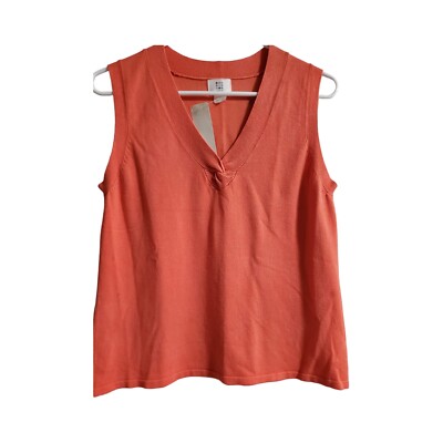 Women's Sleeveless Knit V-Neck Sweater PL Orange Pullover Shirt Top 