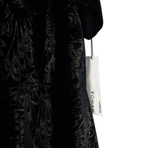 Roman Black Gold Glitter Printed Velvet Cold Shoulder Dress - Size 16 NEW - Picture 10 of 15