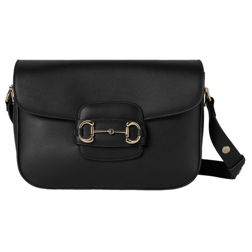 GUCCI Horsebit 1955 Medium $3750 Black Soft Leather Shoulder Bag New/Authentic