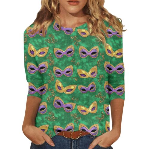 3/4 Sleeve Shirts For Women Cute Print Graphic Tees Blouses Casual Plus Size - Picture 11 of 48