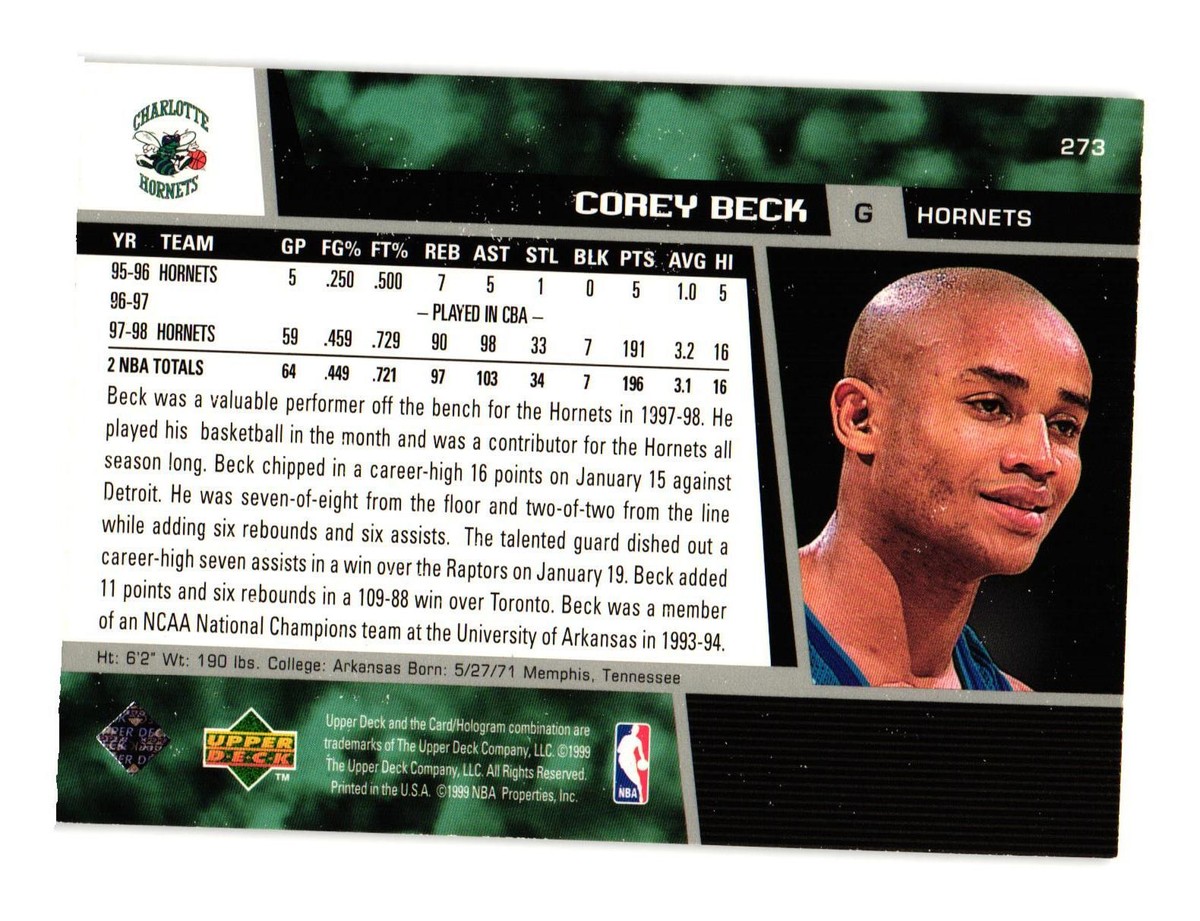 ベースボールカード 5box 1998-99 Upper Deck #273 Corey Beck Charlotte Hornets | eBay