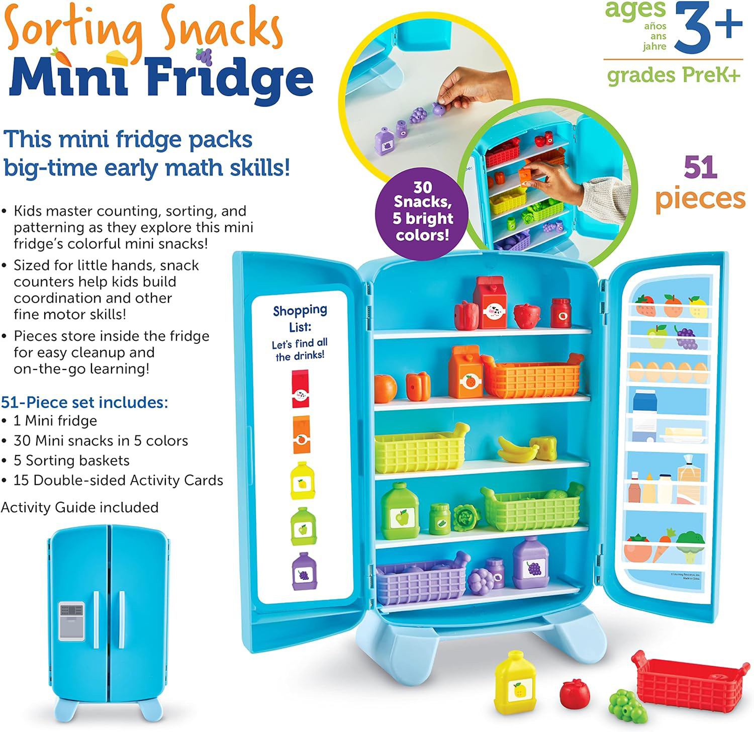 Learning Resources Sorting Snacks Mini Fridge ,51 Pieces, Ages 3+, Toddler Toys,