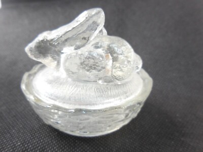 Charming Glass Rabbit Pill Box Miniature Bunny Trinket Jewelry 2.5''  Vintage