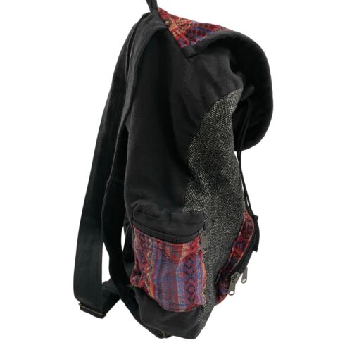 Vintage Tapestry Backpack 1990s Cotton Canvas Satchel Bag 90s Colorful Bookbag - Picture 3 of 6