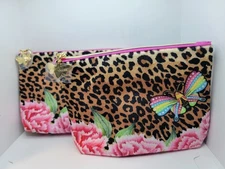 LOT OF 2 ESTEE LAUDER SMALL BUTTERFLY CHEETAH DESIGN MAKEUP BAGS