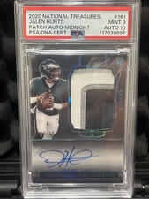 2020 National Treasures Jalen Hurts Rookie Patch Auto Midnight /20 PSA 9 Auto 10