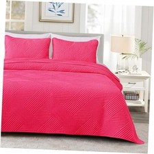 Queen Quilt Set, Soft Lightweight Quilts Full/Queen 96"x90" Hot Pink