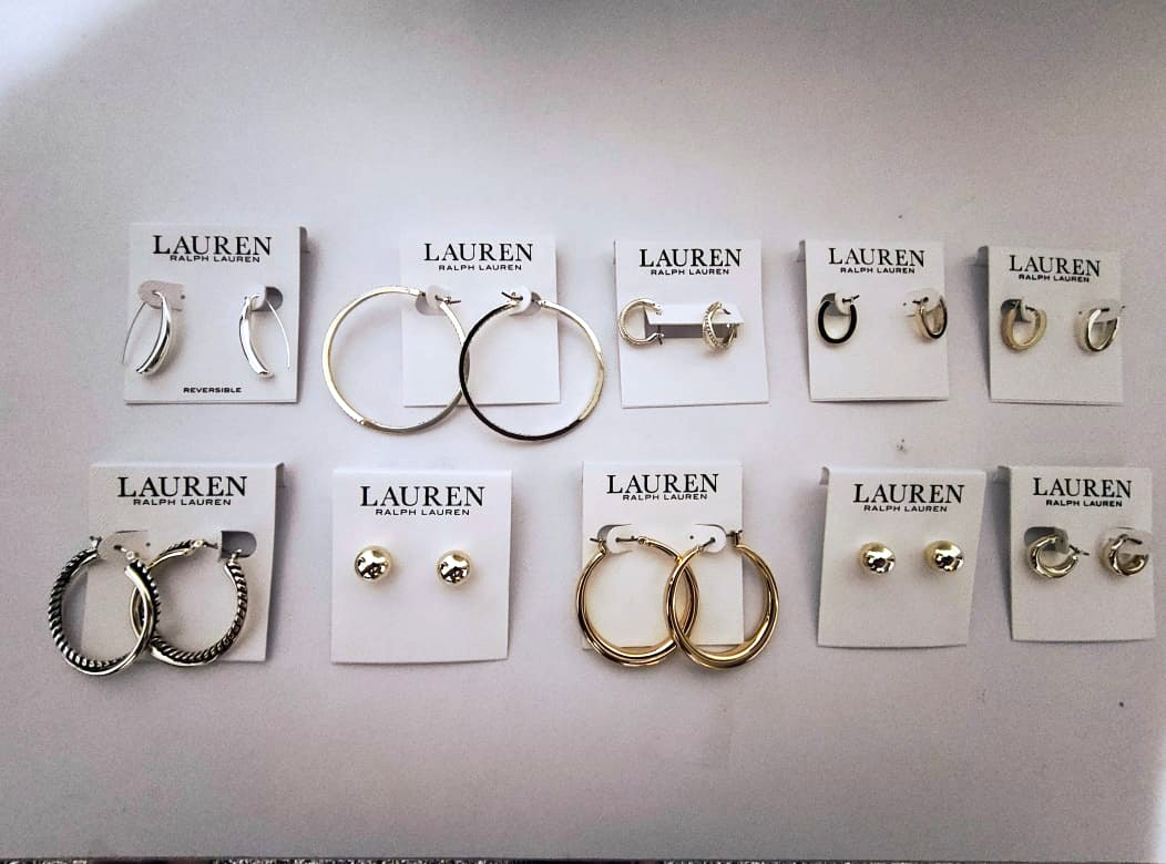 Lauren Ralph Lauren Earrings Lot – Hoops & Studs Mixed Styles Gold & Silver Tone