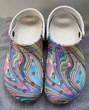 Crocs Classic Clog Unisex Multicolor Swirl Rubber Slip-On Sandal Gently Preowned