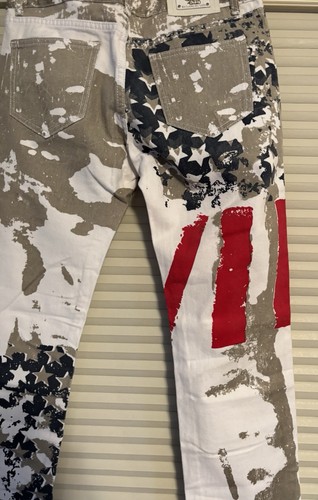 KU LANG BU LUO Damen Jeans 32 amerikanische Flagge Camouflage abstrakter Druck 4. Juli - Bild 6 von 16