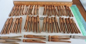 VTG Old Fashion Lot of 47 Round Head Flat Top Wooden Clothes Pins  11