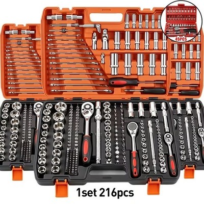 High-End Professional 216pcs Tool Set, (1/ 4Inch, 3/ 8Inch, 1/ 2Inch Drive Depth