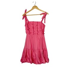 &merci Bodice Mini Dress Sm Pink Tie Shoulder Ruffle Smocked Coquette Milkmaid