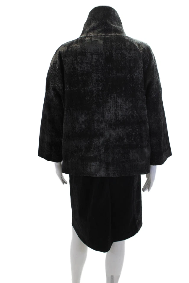 Eileen Fisher 女式棉混纺抽象印花裙套装黑色 S M 码 — 第 3/4 张图片