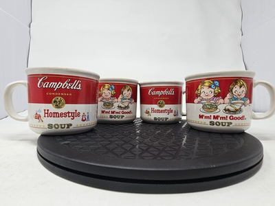 #ad Campbell#x27;s Soup Mug Red White 16oz Ceramic Vintage 1989 Homestyle Kids lot of 4 $29.99