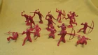 Vintage Marx Fort Apache Rin Tin Tin 60MM Skinny Indians In Flat Dark Red