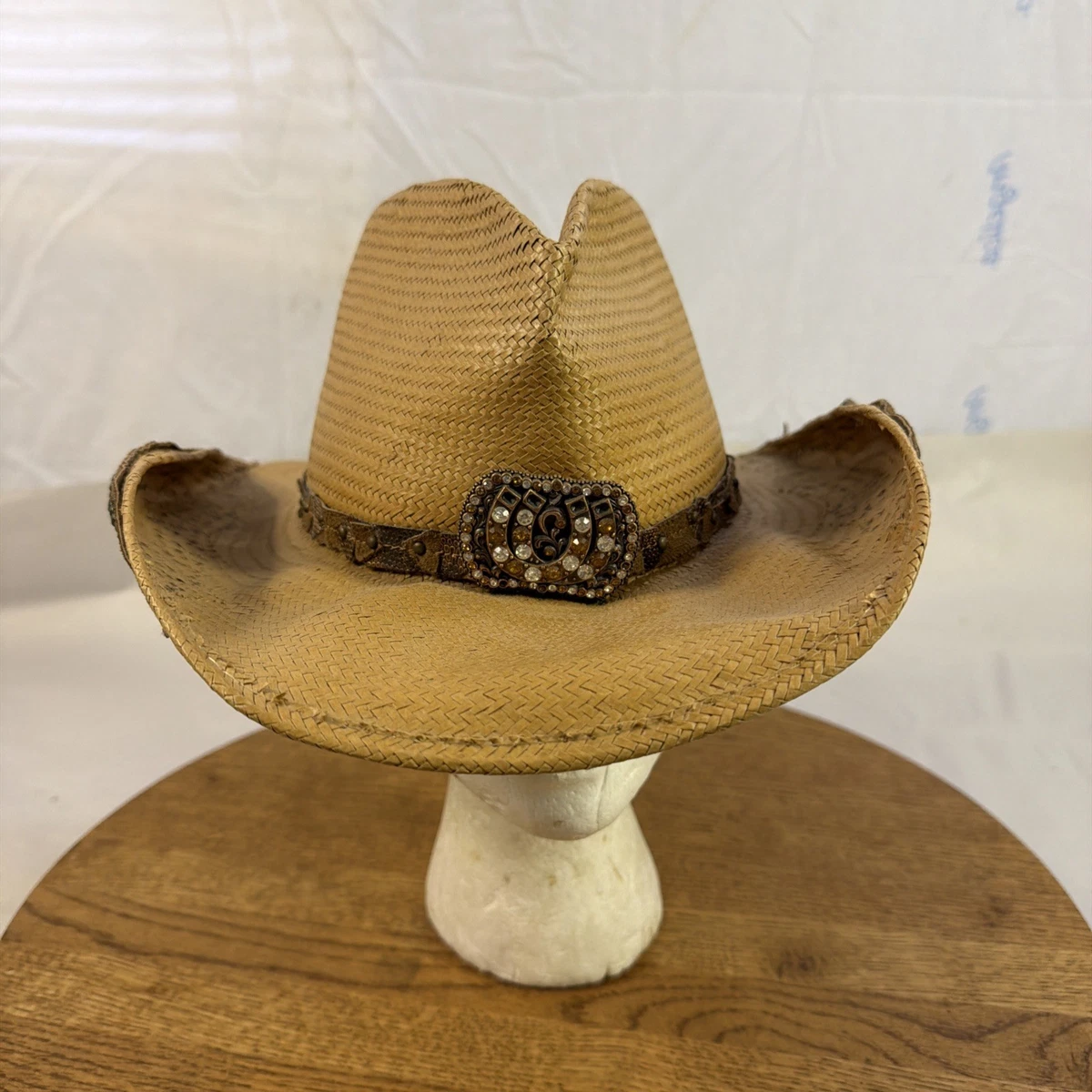 EUC Elegant Beige/Green Montecarlo Women’s Bull Hide cowboy hat. Sz 6 7/8 Sheila Cowgirl Hat Adult at Amazon Women main image 2