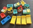 Vintage Fisher Price Little People Nursery School Furniture Lot 15 Play Family