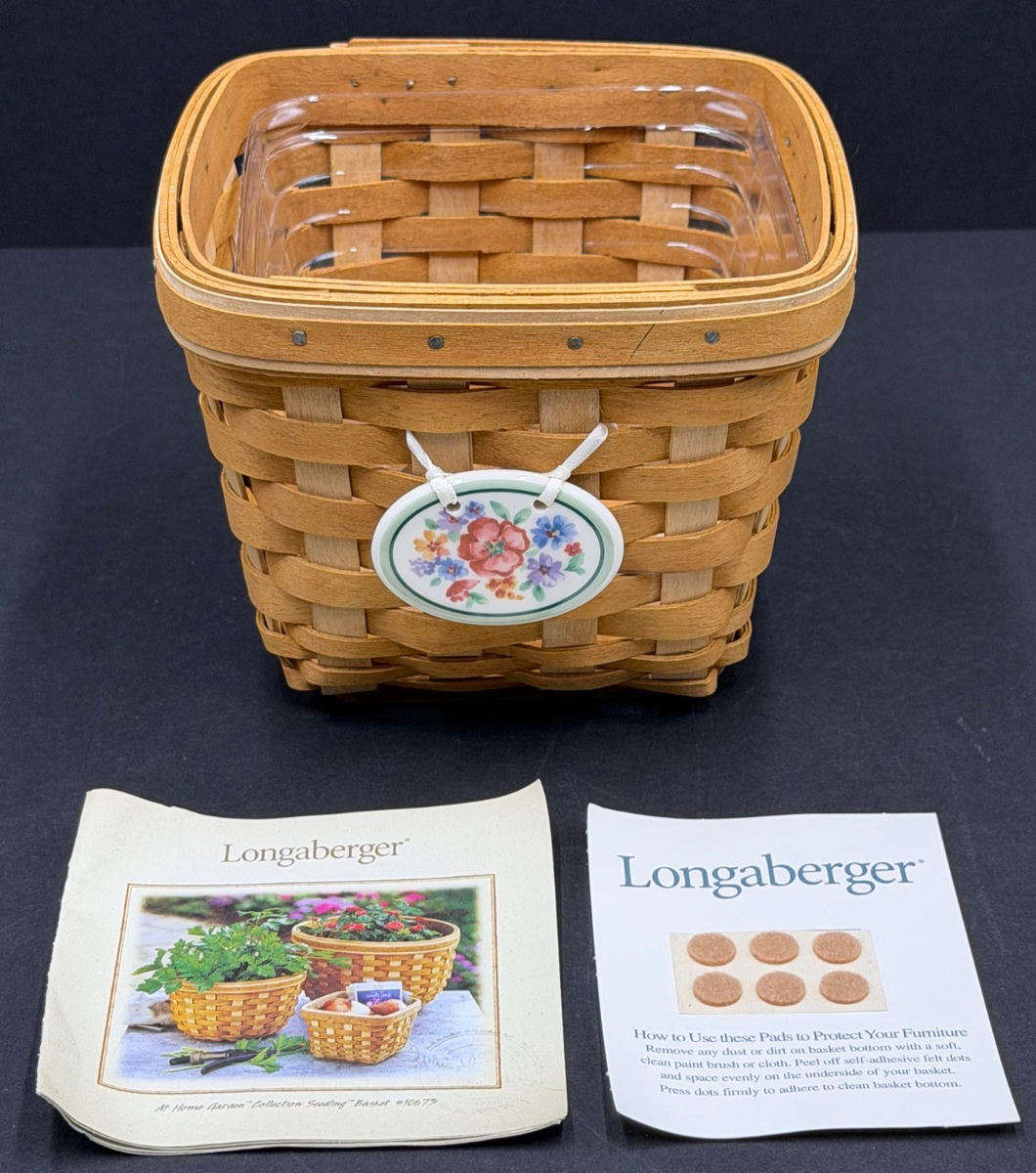 Longaberger Basket ライナー＆栞付・アンティーク シャビー Farmhouse Longaberger Handle Picnic Lid and Lined With Floral