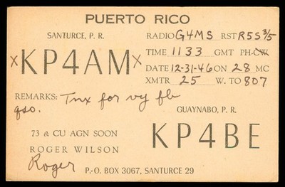 QSL Amateur Radio Puerto Rico KP4AM Roger Wilson 1946 Santurce - E439