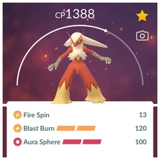 Blaziken Legacy Blast  Burn  PvP, 2 Charge , Under 1500 PKMN Go Great league