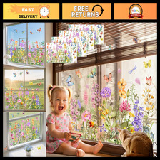 Colorful Floral Window Clings - 4 Sets Removable Glass Stickers for Home Decor