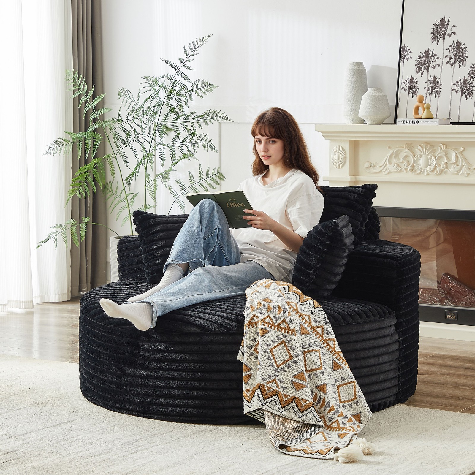 55'L Corduroy Sponge single sofa - Black