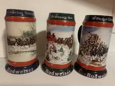 THREE (1990 1991 1992) Anheuser Busch Budweiser Christmas Steins  NICE