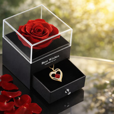 Luxury Red Zircon Heart Necklace Rose Box Gift for Girlfriend