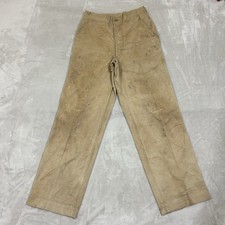 Vintage 1940s WW2 US Army Khaki Chino Cotton Uniform Pant 28x31 Button fly