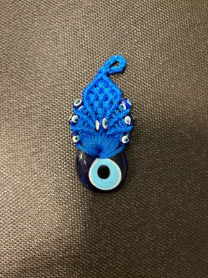 'Evil Eye' Ornament from Turkey, Deep Blue Macramé in Excellent Condition