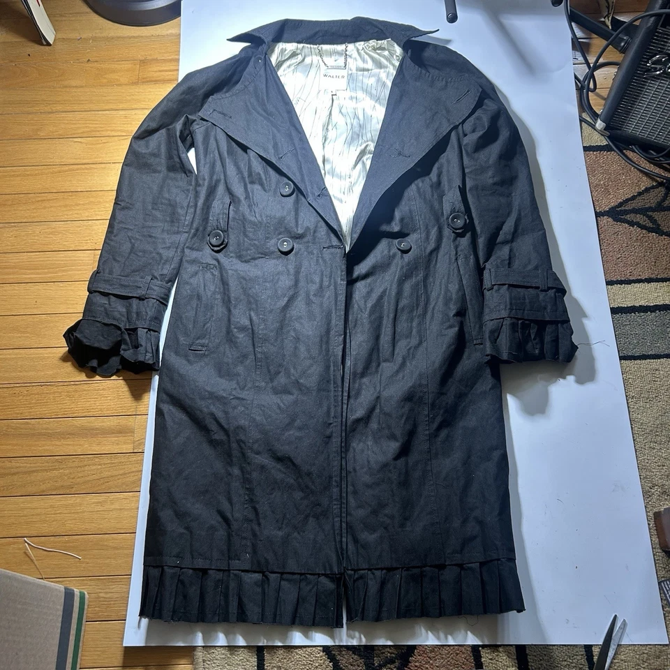 Gabardina negra WALTER para mujer S chaqueta blazer de seda única de diseñador vintage  Foto 2 de 4